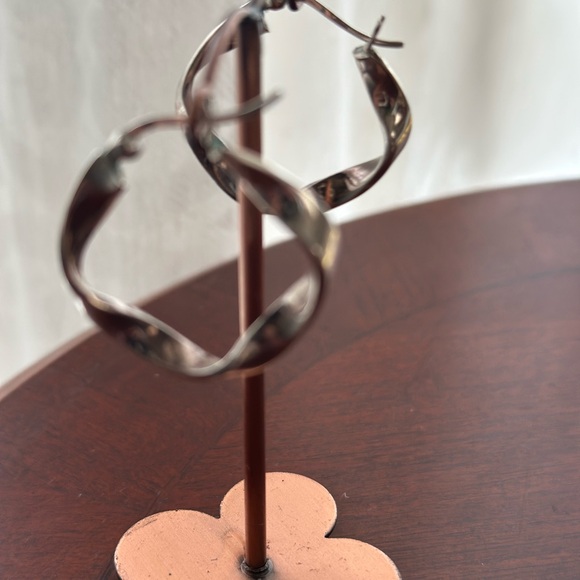 Sterling Silver 925 Twisted Hoop Earring - Picture 7 of 14